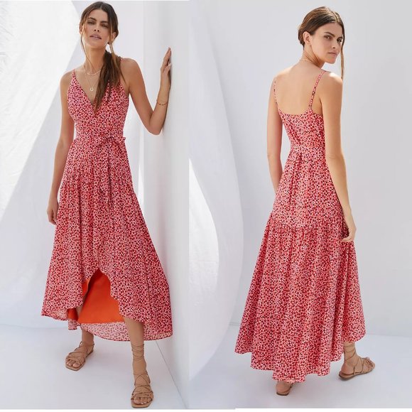 Hutch Dresses & Skirts - NWT Anthropologie Hutch Flutter Wrap Midi Dress Polka Dot Orange Red